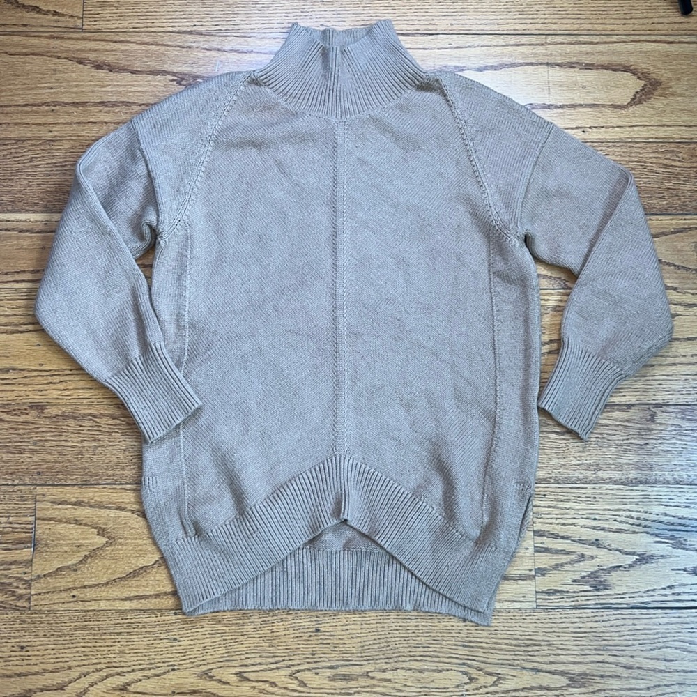 Anthropologie Brown Heavy Knit Triangle Hem Turtle Neck Long Sleeve Sweater QQ